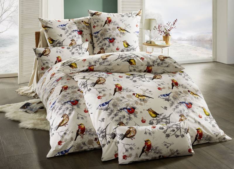 Bettwäsche-Garnitur von Biberna mit Reißverschluss, Größe 115 (80/80 cm + 155/220 cm), Creme von BIBERNA