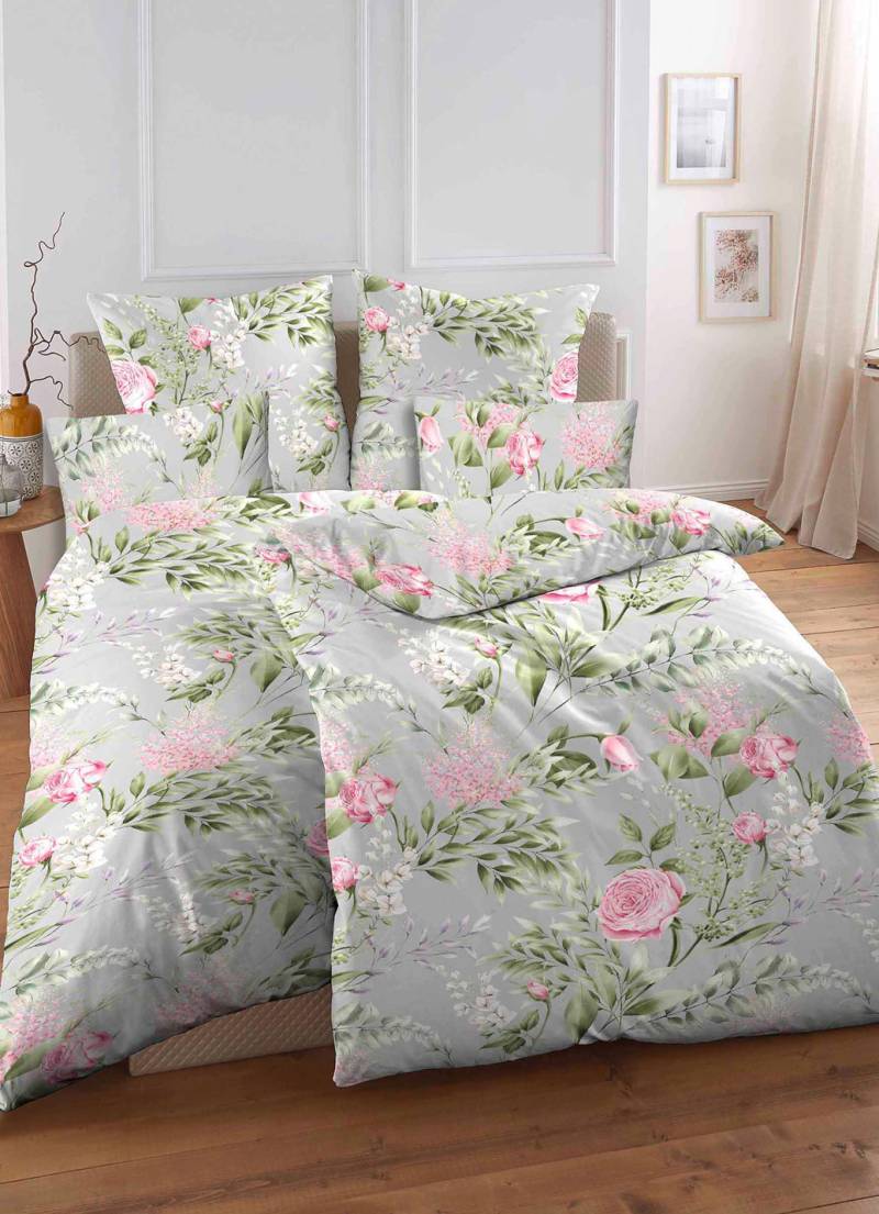 Biberna Bettwäsche-Garnitur in Renforcé-Qualität, Größe 115 (80/80 cm + 155/220 cm), Grau-Bunt von BIBERNA