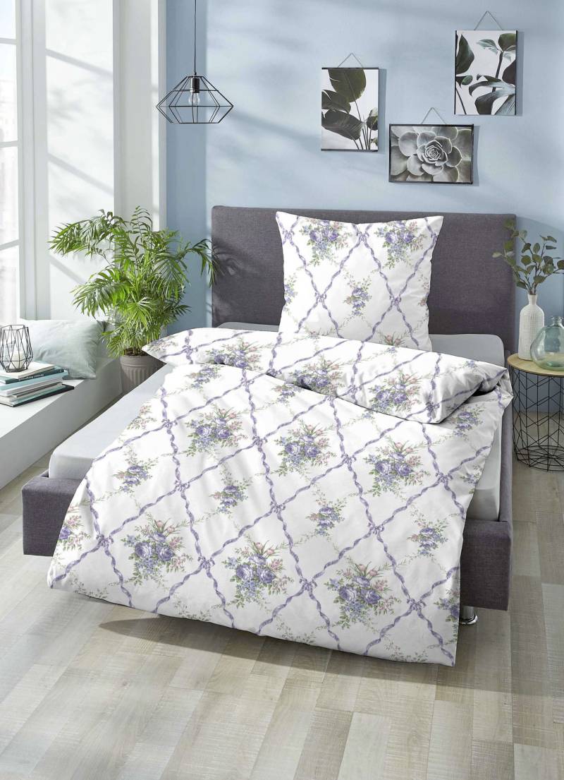 Bettwäsche-Garnitur in kuschelweicher Qualität, Größe 112 (80/80 cm + 135/200 cm), Qualität Biber, Flieder von BIBERNA