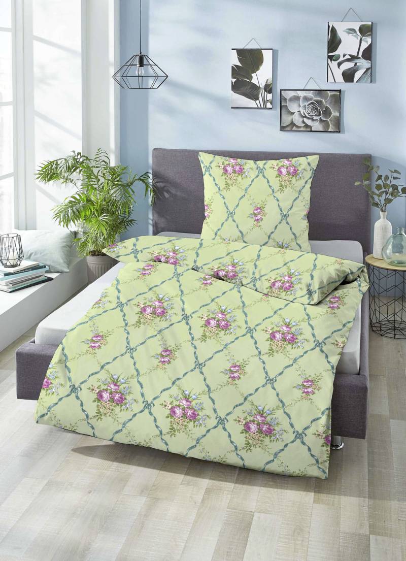 Bettwäsche-Garnitur in kuschelweicher Qualität, Größe 114 (80/80 cm + 155/200 cm), Qualität Biber, Grün von BIBERNA