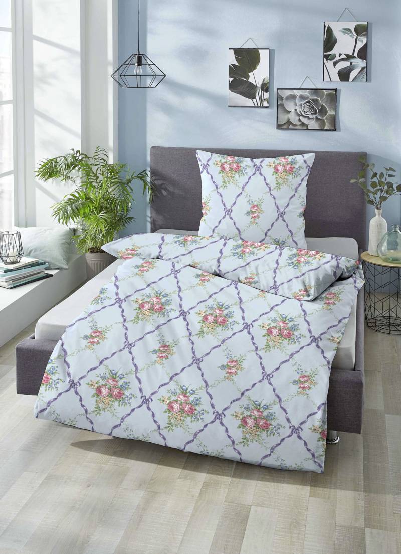 Bettwäsche-Garnitur in kuschelweicher Qualität, Größe 412 (4-teiliges Sparset), Qualität Linon, Blau von BIBERNA