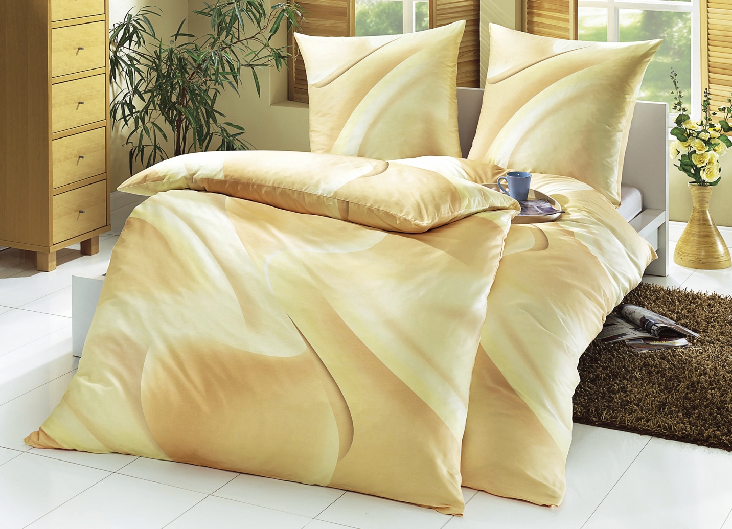 biberna Bettwäsche-Garnitur aus 100% Baumwolle, Größe 114 (80/80 cm + 155/200 cm), Beige von BIBERNA