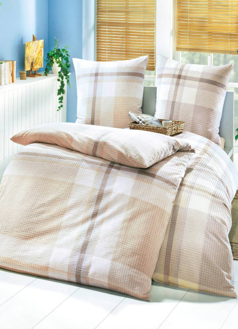 Bügelfreie Bettwäsche-Garnitur aus dem Hause Biberna, Größe 115 (80/80 cm + 155/220 cm), Qualität Biber, Beige von BIBERNA