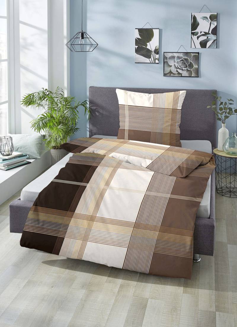 Bettwäsche-Garnitur Made in Germany, Größe 112 (80x80 cm + 135x200 cm), Qualität Biber, Braun von BIBERNA