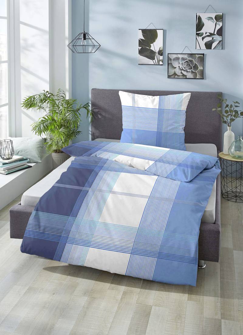 Bettwäsche-Garnitur Made in Germany, Größe 114 (80x80 cm + 155x200 cm), Qualität Linon, Blau von BIBERNA
