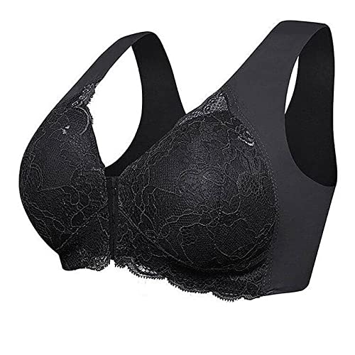 BIBILILI Embraced BH für Senioren mit Frontverschluss, Sommer Haltungskorrektur-BHs für Frauen Frontverschluss mit Rückenstütze Weiß Sport-BH Plunge Bra, Schwarz , Large von BIBILILI