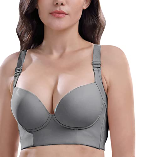 BIBILILI Filifit Sculpting Uplift-BH, Damenmode, tiefer Körbchen-BH versteckt Rücken, Fett-BH mit Shapewear Push Up Sport-BH Damen Tanktops mit integriertem BH, grau, 95 von BIBILILI