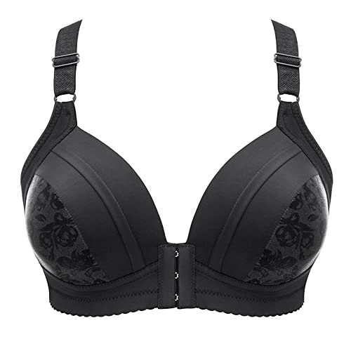 BIBILILI Frontverschluss BHs für Senioren, ohne Bügel, tiefes T-Shirt-BH, hohe Unterstützung, Schönheit, Rücken, Komfort, Push-up-Bralette-BH Minimizers für Frauen, Schwarz , D von BIBILILI