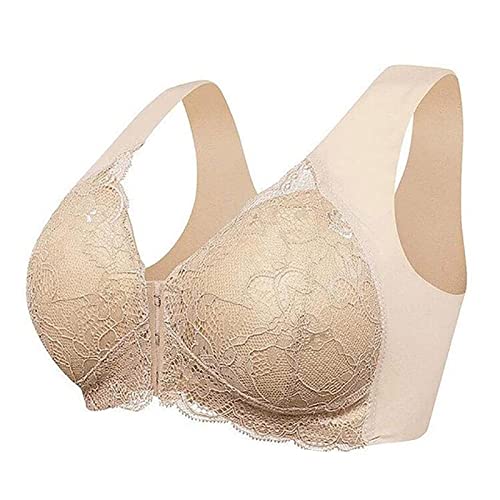 BIBILILI Umarmter BH für Senioren mit Frontverschluss, Sommer Haltungskorrektur BHs für Frauen Vorderverschluss mit Rückenstütze Weiß Sport BH Plunge BH, beige, 4X-Large von BIBILILI