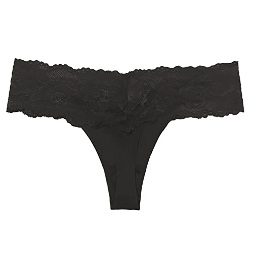 Tangas für Damen, sexy Dessous, T-Rücken, Unterwäsche, Spitze, Blumenmuster, niedrige Taille, bequem, atmungsaktiv, unsichtbar, Bikinis, Tangas, Schwarz , 38 von BIBILILI