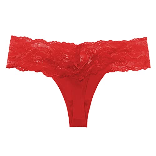 Tangas für Damen, sexy Dessous, T-Rücken, Unterwäsche, Spitze, Blumenmuster, niedrige Taille, bequem, atmungsaktiv, unsichtbar, Bikinis, Tangas, rot, 38 von BIBILILI