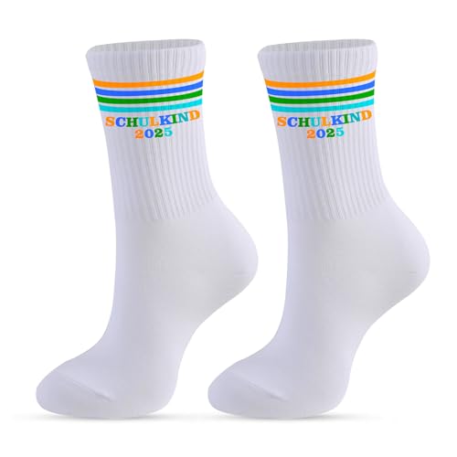 1 Paar Schulkind Socken Jungen,Schulkind 2025 Junge Geschenk Einschulung Kinder Blau Socke 25-34 Schulanfang Geschenke Personalisiert Einschulungsgeschenke Baumwolle Egenbogen Einschulungsocken Deko von BIBITI