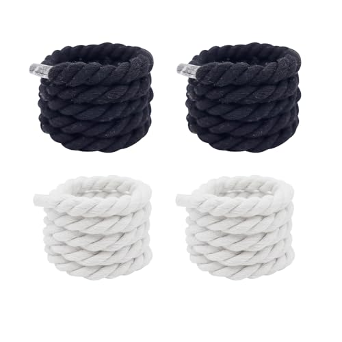 2 Paar Rope Laces für Air Force 1 Campus,Dicke Schnürsenkel Weiß Rund Chunky Elastische Kinder Shoe Lace Weiße Schwarz Dick Breit Baumwoll Seil Schuhschnürsenkel Damen Sneaker Schnursenkel Schuhband von BIBITI