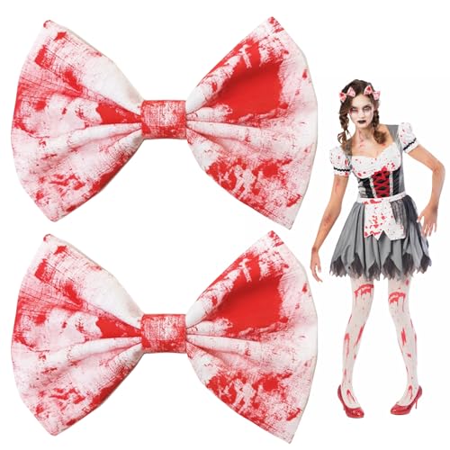 2 Stück Halloween Haarschmuck Haarspangen,Kinder Zombie Blutige Haarklammer Accessoires,Gruselige Atmosphäre Blut Schleife Haarreif,Damen Erwachsene Haarschleifen Haarspange für Karneval Schmuck von BIBITI