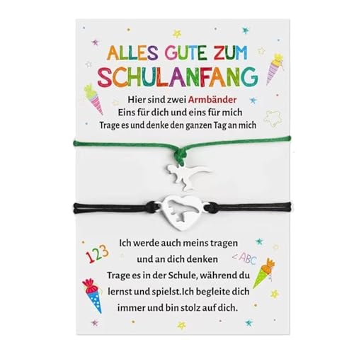 2 Stück Schulkind 2025 Mädchen Armband,Freundschaftsarmbänder Kinder Einschulung Geschenk Schulanfang Junge Armbänder,Rosa Wristbands Dinosaurier Bracelet für Schulkinder Schultag (Dinosaurier) von BIBITI