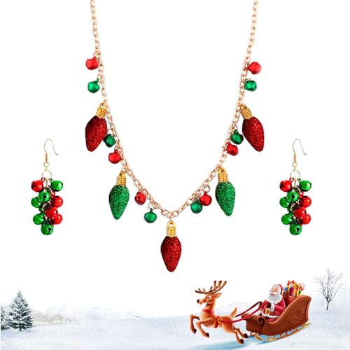 3 Stück Weihnachtsohrringe Halskette Damen Set,Ohrringe Weihnachten Gold Kette Rot Lichterkette,Mädchen Winter Weihnachts Weihnachtskette Ohrstecker Schmuck,für Winter Christmas Weihnachtsfeier von BIBITI