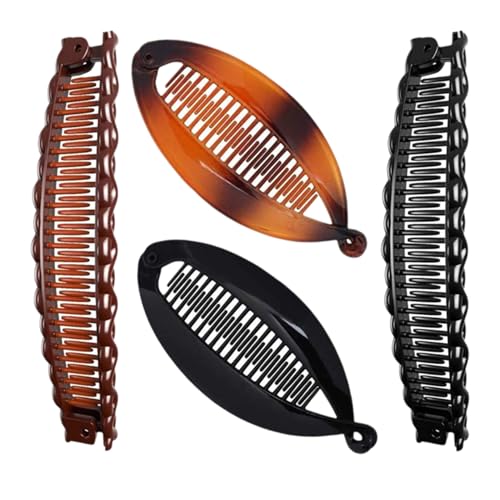 4 Stück Banana Clip,Bananenspange Haare Damen Hair Claw Haarklammer Haar Haarspangen Haarnadel Haarreifen Klammern Bananen Haarklammern mit Steckkamm Flat Banane Haarnadeln,für Dünnes (b) von BIBITI