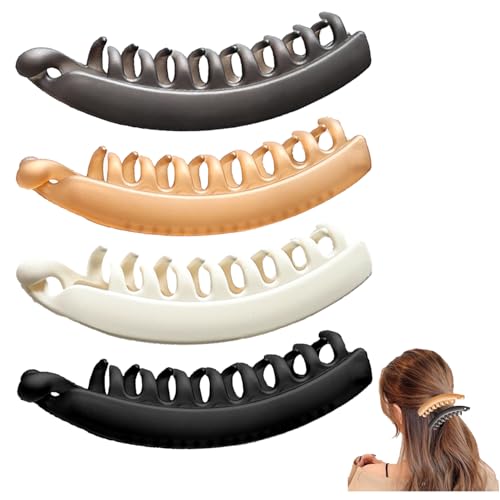 4 Stück Banana Clip DüNnes Haar,Damen Groß Dicke Stretchy Vintage Style Bananen Haarspange Spangen,Beauty French Bananenspange Haare Clips,Banane Bananaclip Dickes Spange für Braided Volumen Vogelnest von BIBITI