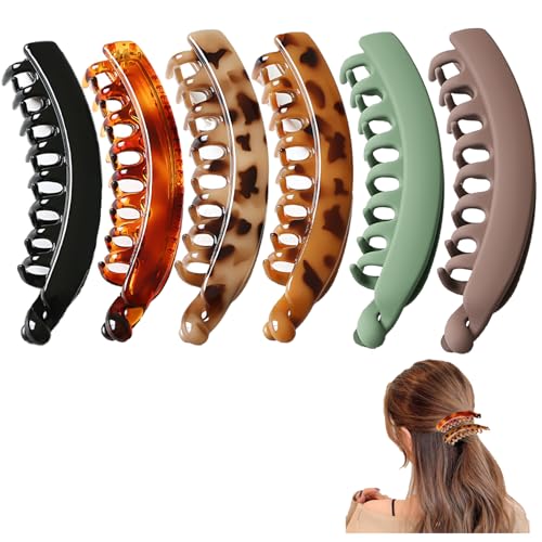 6 Stück Banana Clip,Damen Bananenspange Haare Haarklammer Groß,Women Dickes Curl Haar Bananen Haarspange,Rutschfeste Banane Benglatt Hair Haarspangen für Locken Dünnes Pferdeschwanz Frisuren(13cm) von BIBITI