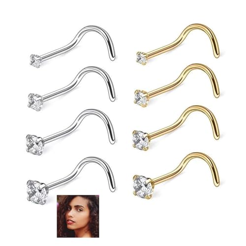 8 Stück Nasenpiercing Stecker,Piercing Nase Nasen,Chirurgenstahl Nasenstecker Schmuck Set,Nasenpircing Pircingssets Nostril Nasenring Piercings Tragus-Piercing,für Erwachsene Frauen (Silver+Gold) von BIBITI