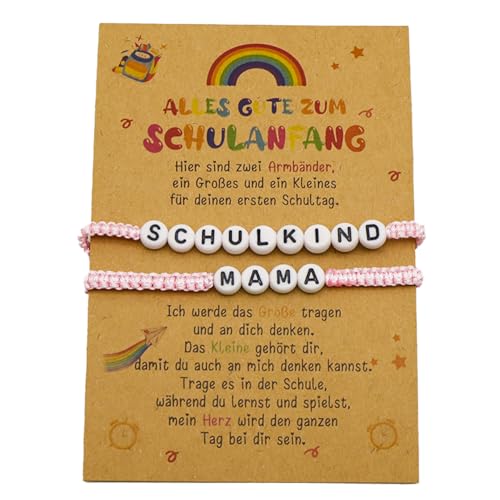 2Stück Mutter Tochter Armband Schulkind Mädchen,Einschulung Kinder Armbänder Geschenk,Schulanfang Deko Armbander Geschenke Mama Und Kind,Chulkind Schulbeginn Ideen Personalisiert Geldgeschenk für Sohn von BIBITI