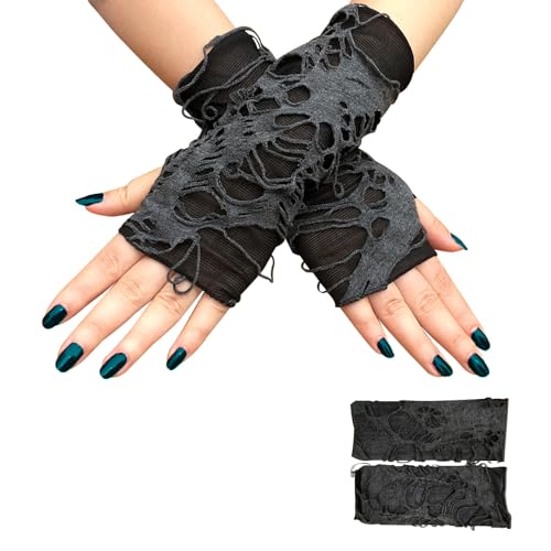 Halloween Handschuhe,Kostüm Gothic Spinnennetz Hexen Accessoires Damen Armstulpen,Goth Emo Voodoo Hexe Schminke Netzhandschuhe,Punk Spinnweben Handschuh,Halloween-Handschuhe für Herren Hand Zubehör von BIBITI