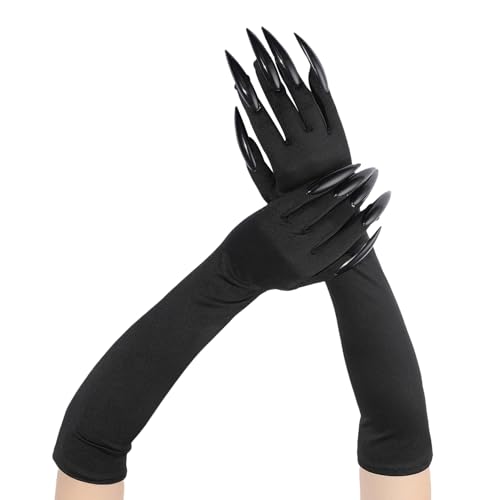 Krallen Handschuhe Halloween,Cosplay Beast Wolf Black Gloves,Panther Vampir Teufel Schwarze Horror Mit Fingernägel Claw,Halloween-Handschuhe Krallenhandschuhe für Damen Cats Costume Claws Handschuh von BIBITI
