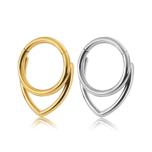 Septum Piercing Silber,Daith Piercing Gold Schmuck Nasenring Nose Ring Nasenpiercing Septum Clicker Nasenringe Piercings Ringe Stechen Rings Damen Segmentring Stainless Steel,für Frau (Silber+Gold) von BIBITI