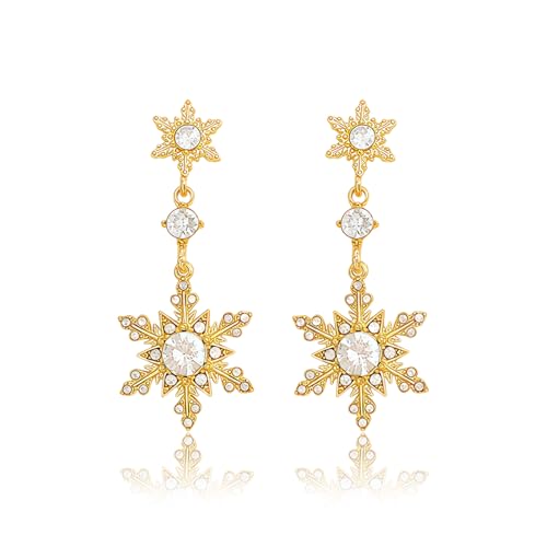 Weihnachtsohrringe Damen,Hängend Gold Ohrringe Weihnachten Schneeflocke,Winter Funkelndes Mädchen Weihnachts Goldene Schneeflocken Schmuck Ohrring, für Kinder Gild Weihnachtsschmuck Ohrhänger Earrings von BIBITI