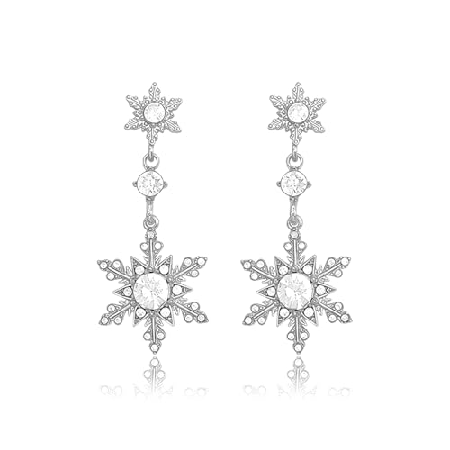 Weihnachtsohrringe Damen,Hängend Silber Schneeflocke Ohrringe Weihnachten,Winter Funkelndes Mädchen Weihnachts Schneeflocken Schmuck Ohrring,für Kinder Disco Weihnachtsschmuck Snowflake Earrings von BIBITI