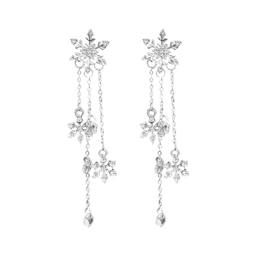 Weihnachtsohrringe Damen,Hängend Silber Schneeflocke Ohrringe Weihnachten,Winter Funkelndes Mädchen Weihnachts Schneeflocken Schmuck Ohrring,für Kinder silvester Weihnachtsschmuck Snowflake Earrings von BIBITI