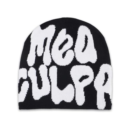 Y2k Beanie,Mea Culpa Mütze Herren Skull Cap Slouchy Beanies Streetwear Coole Mützen Damen Winter Warme Strickmütze Schwarz Spider Web Knitted Hat Wintermütze Männer Haube,für Jungs Jungen Teenager Men von BIBITI