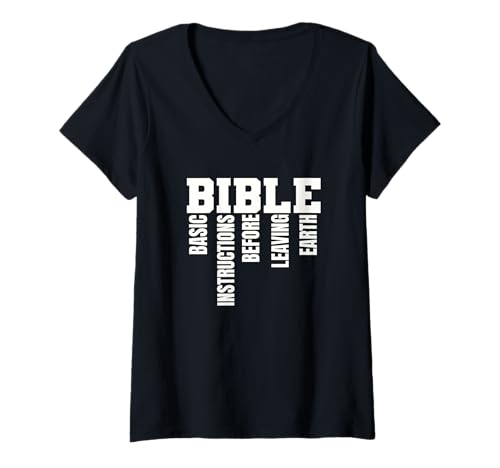 Damen Grundlegende Anweisungen vor dem Verlassen der Erde - T-Shirt mit V-Ausschnitt Damen Grundlegende Anweisungen vor dem Verlassen der Erde - T-Shirt mit V-Ausschnitt von BIBLE Collection Store