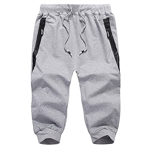 BIBOKAOKE 3/4 Hose Herren Sporthose Modern Freizeithose Alltag Arbeitshose mit Kordelzug Sommer Loose Jogginghose Outdoor Wanderhose Casual Chino Hose Laufhose Trainingshose Fahrradhose von BIBOKAOKE