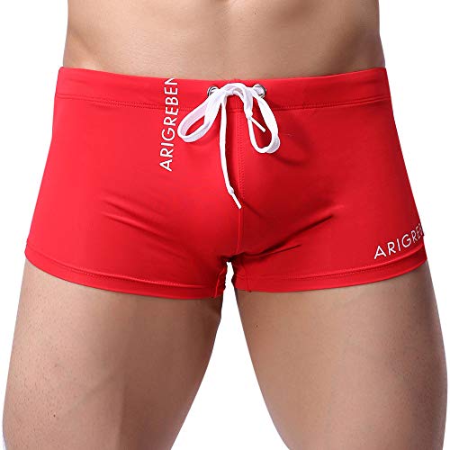 BIBOKAOKE Badehose Herren Kurz Eng Sexy Boxershorts Kurze Schwimmhose Dünne Atmungsaktiv Schwimm-Shorts Stretch Bademode Swim Shorts Boardshorts Einfarbig Kordelzug Badeshorts Surfshorts von BIBOKAOKE