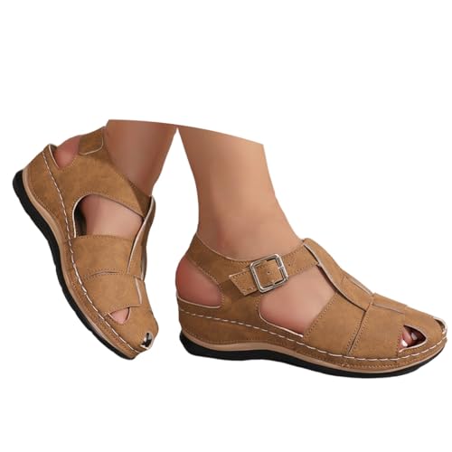BIBOKAOKE Badeschuhe Damen Leicht Strandschuhe Retro Lederschuhe Wasserdicht Weich Sohlen Slides Freizeit Sportschuhe Rutschfest Slip on Sommerschuhe Weite Joggingschuhe Komfort Walkingschuhe von BIBOKAOKE