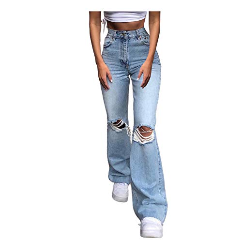 BIBOKAOKE Baggy Jeans Damen High Waist Straight Jeans Breites Bein Jeans Loose Gerade Hosen Bootcut Jeans Jeanshosen Glatte Jeans Y2K Style Vintage-Hose Teenager Mädchen Streetwear von BIBOKAOKE