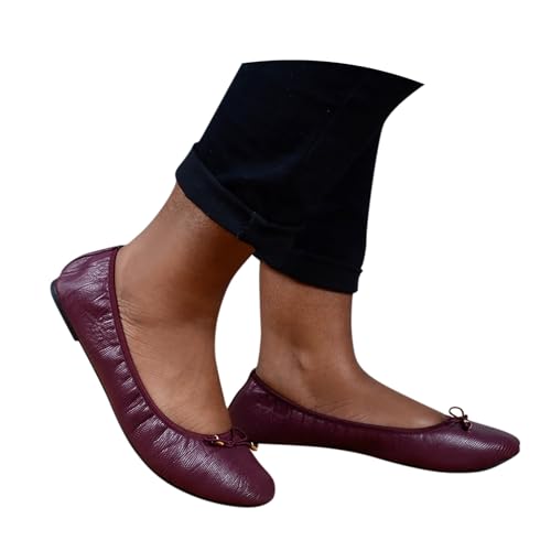 BIBOKAOKE Ballerinas Damen Faltbar mit Weich Sohle und Schmetterlingsdekoration und 360°-Biegefähigkeit Lackschuhe Rutschfest Mittelalter Schuhe Balerinaschuhe Bequem Gymnastikschuhe von BIBOKAOKE