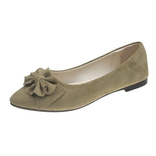 BIBOKAOKE Ballerinas Damen Flache Shoes Spring Summer and Autumn Lightweight Suede Pointed Shallow Mouth Soft Bottom Bow Single Daily Dating Commuting Large Size Ballet Damenschuhe von BIBOKAOKE