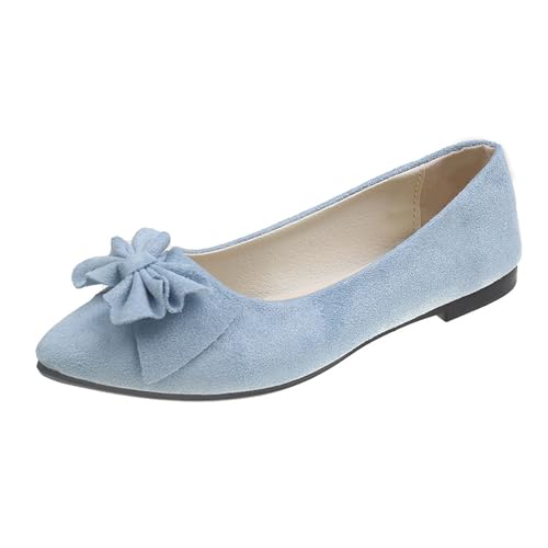 BIBOKAOKE Ballerinas Damen Flache Shoes Spring Summer and Autumn Lightweight Suede Pointed Shallow Mouth Soft Bottom Bow Single Daily Dating Commuting Large Size Ballet Damenschuhe von BIBOKAOKE