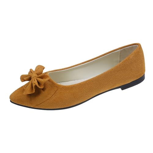 BIBOKAOKE Ballerinas Damen Flache Shoes Spring Summer and Autumn Lightweight Suede Pointed Shallow Mouth Soft Bottom Bow Single Daily Dating Commuting Large Size Ballet Damenschuhe von BIBOKAOKE