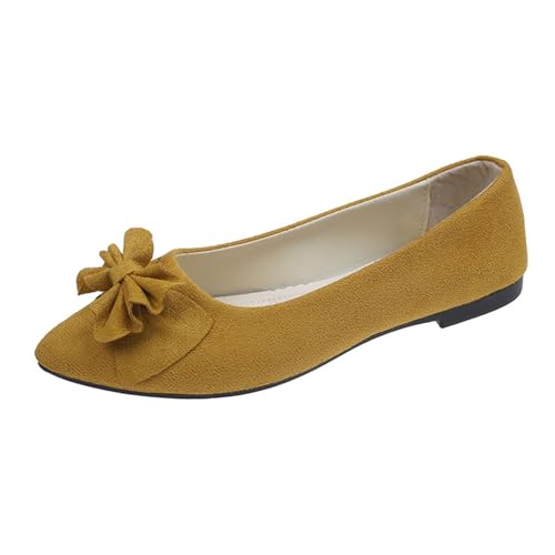 BIBOKAOKE Ballerinas Damen Flache Shoes Spring Summer and Autumn Lightweight Suede Pointed Shallow Mouth Soft Bottom Bow Single Daily Dating Commuting Large Size Ballet Damenschuhe von BIBOKAOKE
