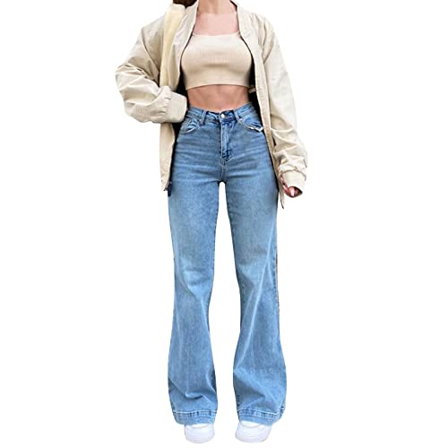 BIBOKAOKE Bootcut Jeans Damen High Waist, Damen Schlaghose Y2K Bootcutjeans Weite Bein Boyfriend Stretch Skinny Jeans Hosen Vintage Jeanshose Schlagjeans Streetwear Harajuku Aesthetic Pants von BIBOKAOKE