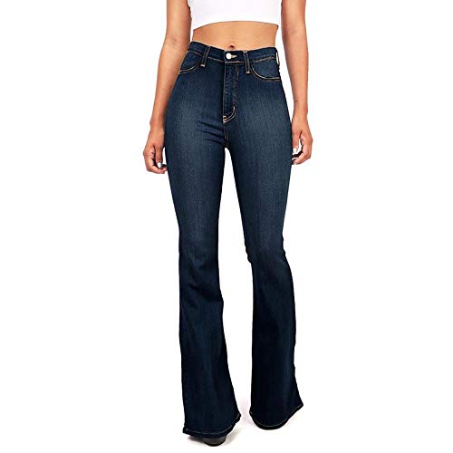 BIBOKAOKE Bootcut Jeans Damen High Waist Schlaghose Skinny Schlagjeans mit Knöpfen Bootcutjeans Patchwork Röhrenjeans Lang Denim Pants Atmungsaktiv Straight Jeans Vintage Gerade Jeanshose von BIBOKAOKE