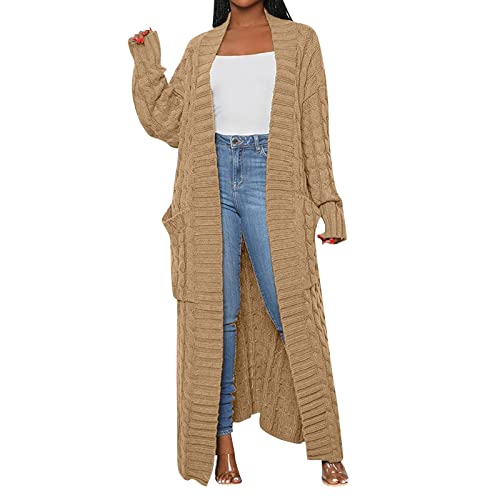 BIBOKAOKE Cardigan Damen Strick Strickjacke Open Front Sweater Grobstrick Strickmantel Maxi Lang Strickjacken Langarm Grobstrickjacke mit Taschen Strickcardigan Casual Outerwear Longstrickjacke von BIBOKAOKE