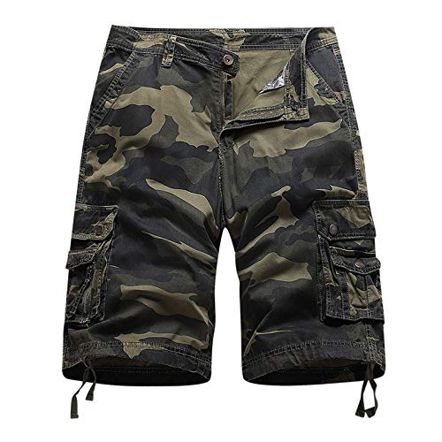 BIBOKAOKE Cargo Shorts Herren Sommer Vintage Kurze Hose mit vielen Taschen Slim Fit Casual Camouflage Cargohose Regular Bermuda Arbeitshose Outdoors Chinohose Straight Herrenshorts (Armeegrün12,32) von BIBOKAOKE