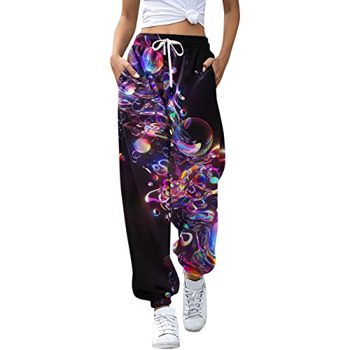 BIBOKAOKE Damen Casual Schmetterling Print Jogginghose Sporthose Lang Yoga Hose Freizeithose Laufhosen High Waist Trainingshose Sweathose für Frauen Sweatpants mit Tasche und Kordelzug von BIBOKAOKE