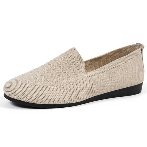 BIBOKAOKE Damen Einfarbig weich gestrickt bequem runde Zehenpartie Schlupfschuhe leicht lässig Arbeitsschuhe Flache Schuhe von BIBOKAOKE