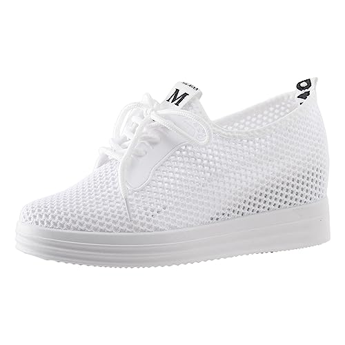 BIBOKAOKE Damen Freizeitschuhe Flache Schuhe mit Keilabsatz Schnürhalbschuhe Bequeme Mesh Atmungsaktiv Damen-Sneaker Freizeit Turnschuhe Wanderschuhe Sportschuhe Laufschuhe von BIBOKAOKE