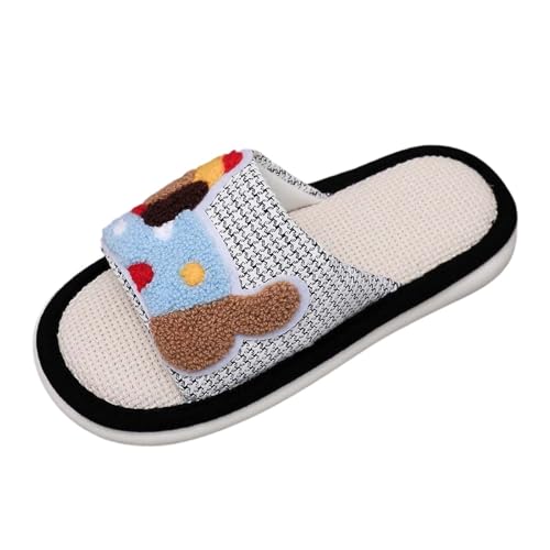 BIBOKAOKE Damen Hausschuhe Cute Funny Puppy Atmungsaktiv Und Leichtgewicht Leinen Cartoon Tier Neuheit Pantoletten Innen Rutschfest Hauspantoffeln Slipper von BIBOKAOKE